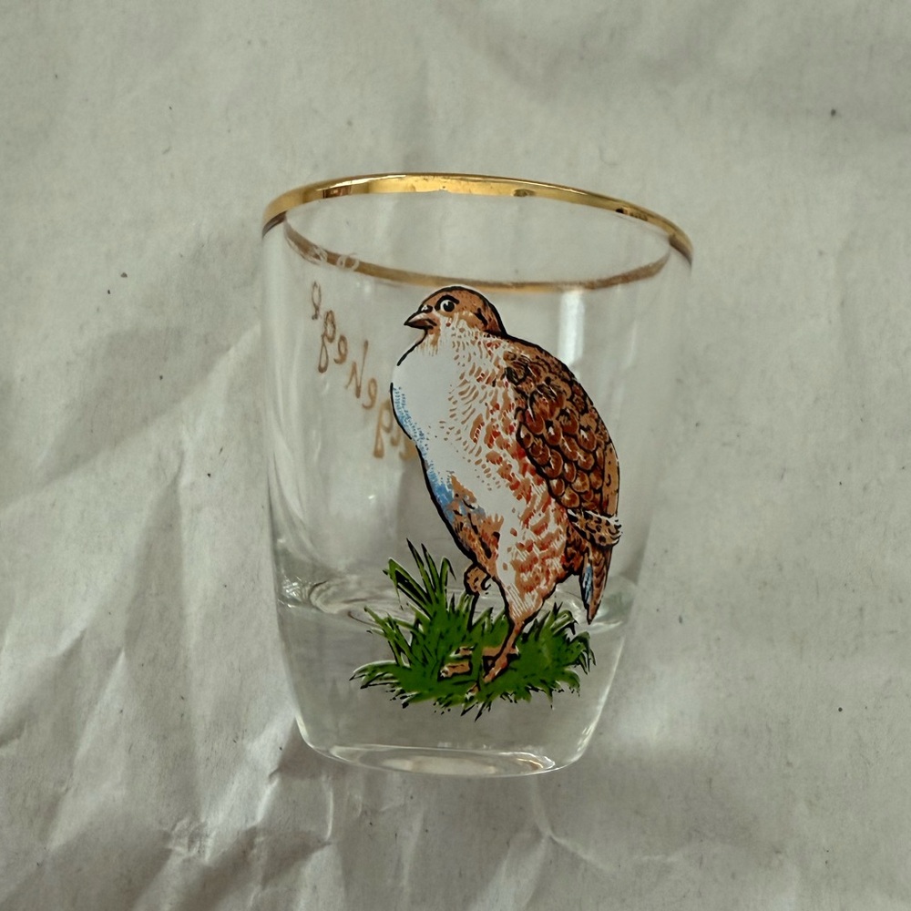 Vintage Ruhrglas Germany Gold Rimmed Shot Glass Birds & Deer